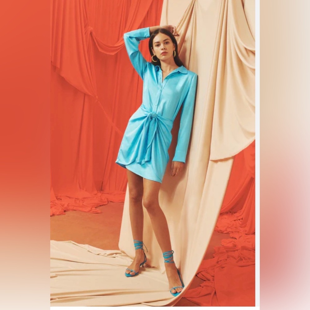 Bailey 44 Shahina Dress Aquamarine Blue Satin Button Dress Size Small NWT
